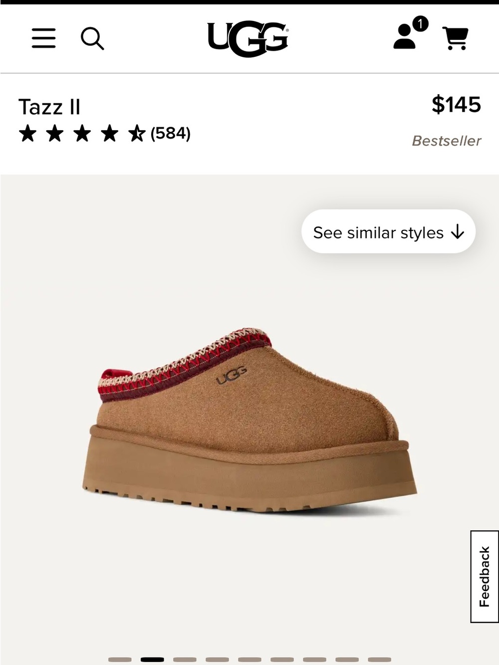 UGG Tazz like new Slip-On Mule in Chestnut with Red Trim - Picture 2 of 5